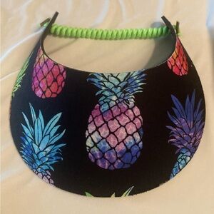 Sun Visor Tropical Pineapple Print Adjustable 4” Brim Vacation Summer